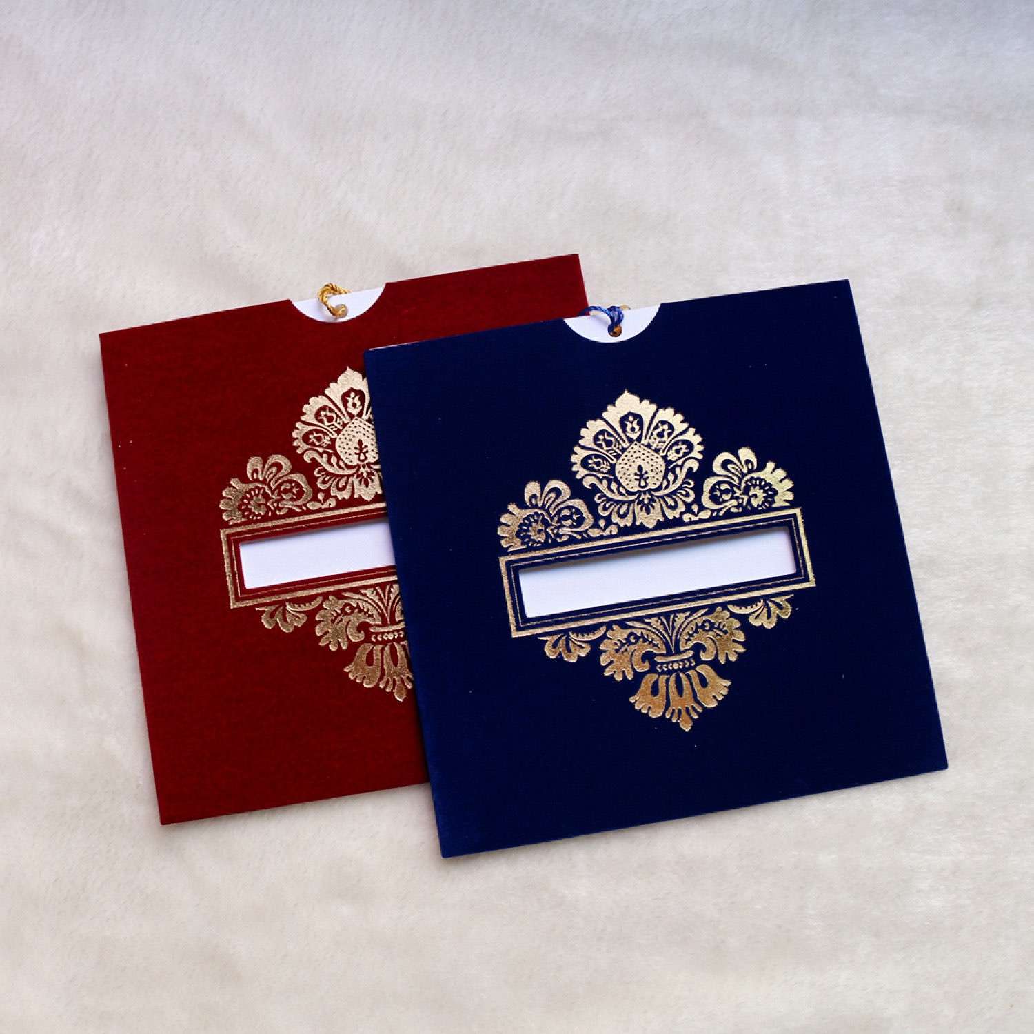 Square Invitation Card With Velvet Pocket  Elegant Greeting Card